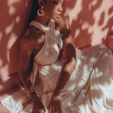 Off-White Bohemian Adjustable Dress, Evening Open Back Belly Dress - AYA Sacred Wear