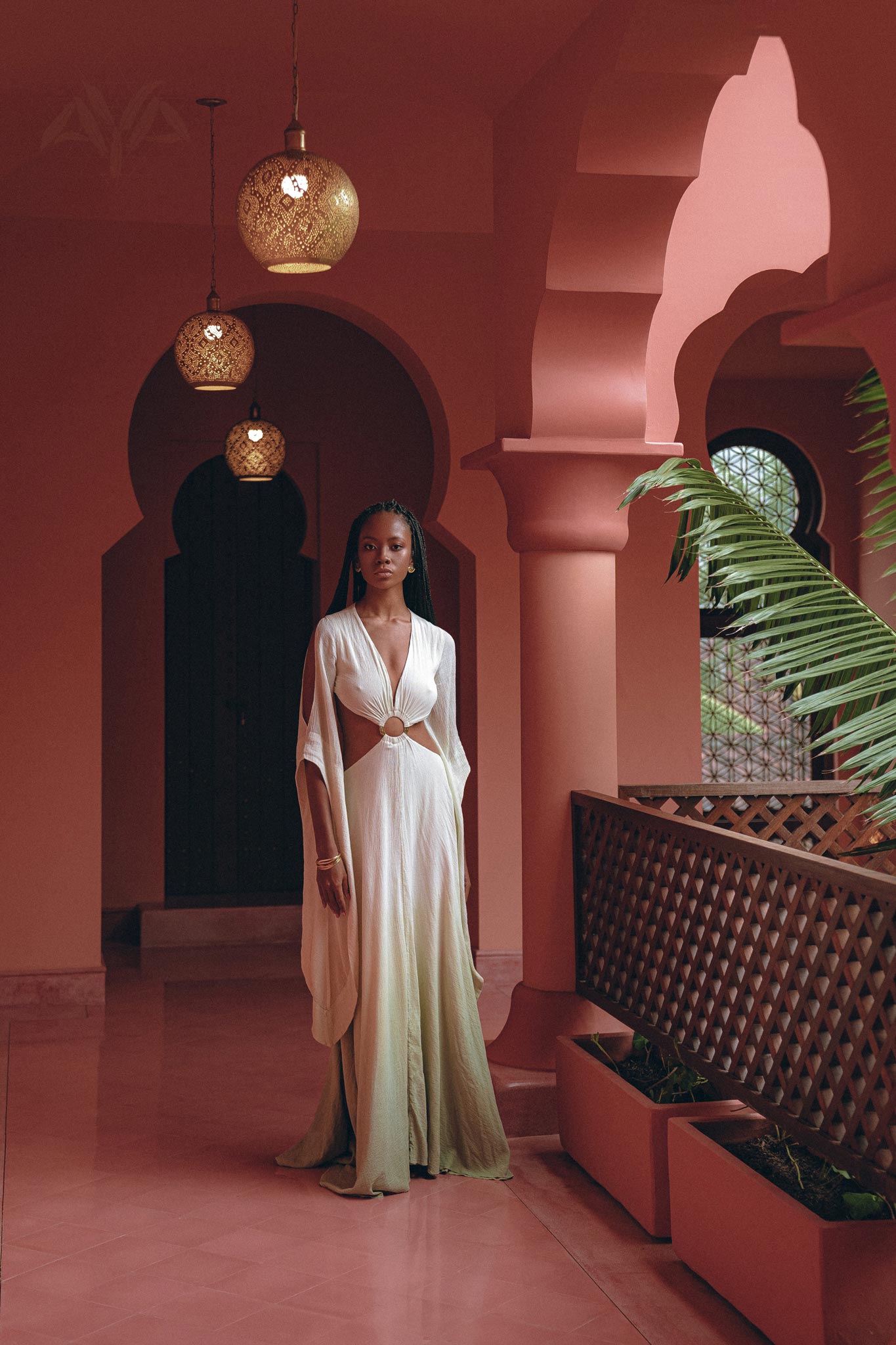 NEW! Off-White to Green Organic Wedding Boho Dress for Women