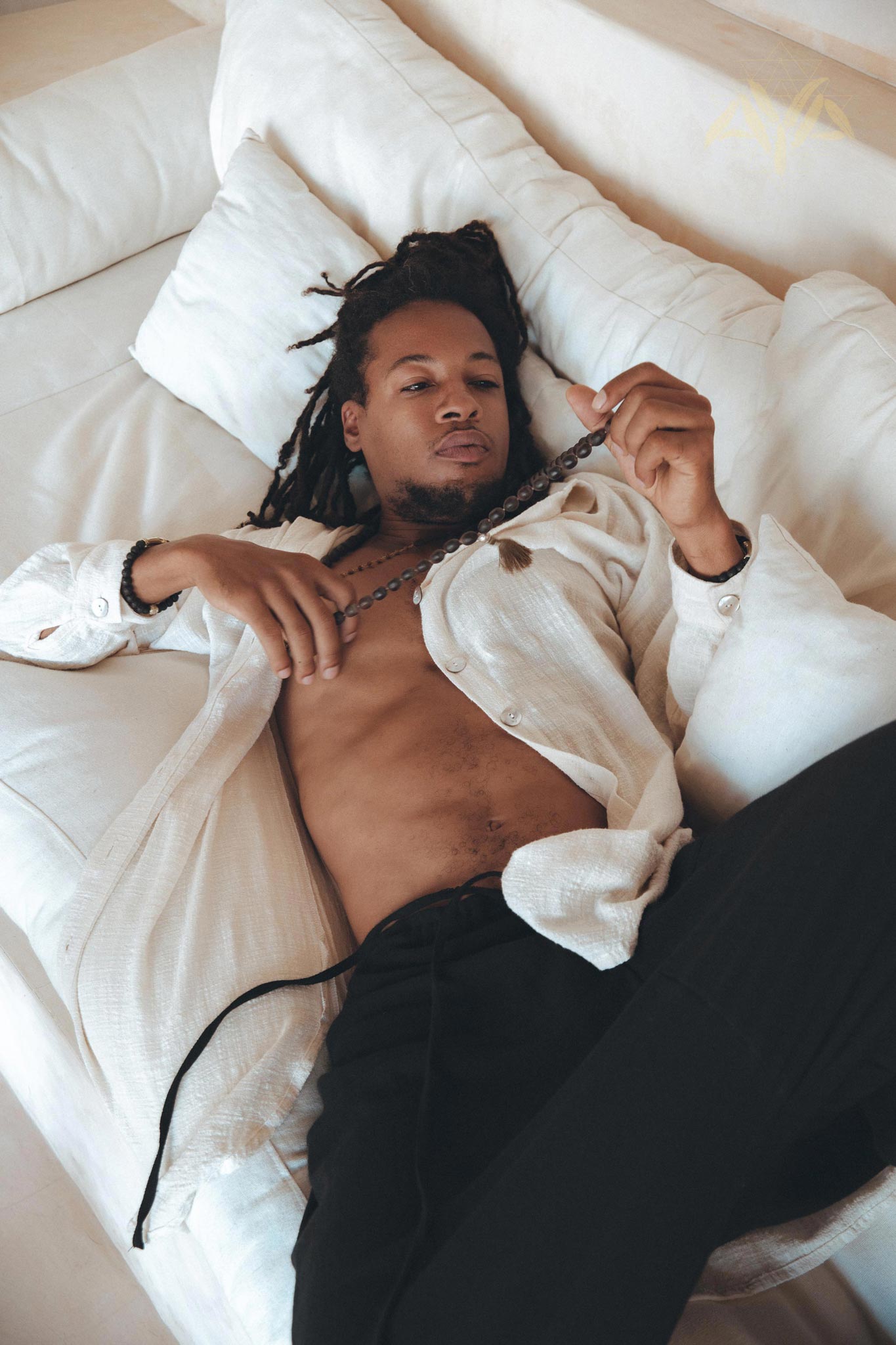 Off-White Handwoven Cotton Oversized Shirt for Men by AYA Sacred Wear