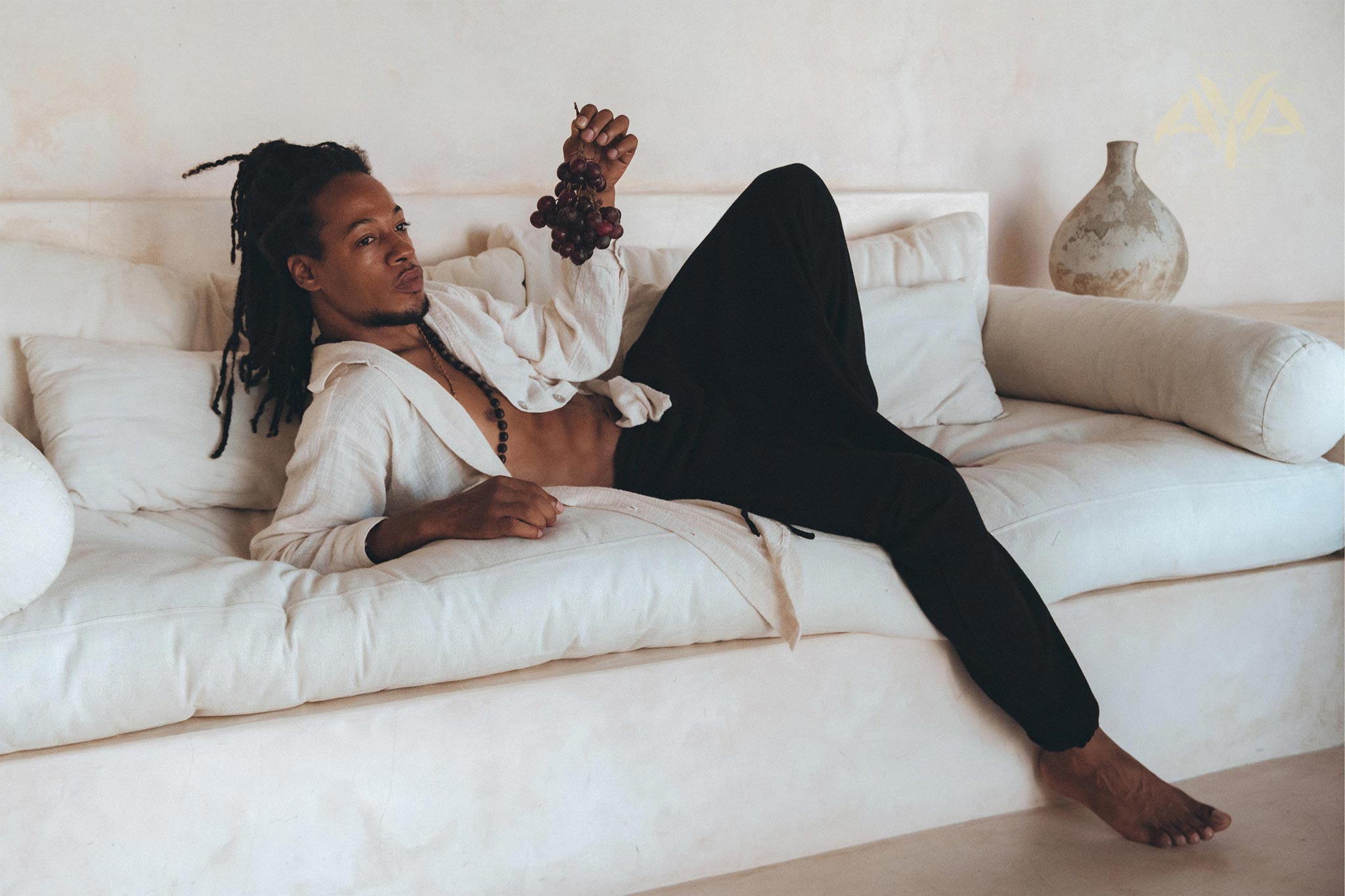 Off-White Handwoven Cotton Oversized Shirt for Men by AYA Sacred Wear