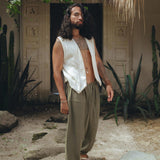 Off-White Hand Embroidered Vest for Men by AYA Sacred Wear