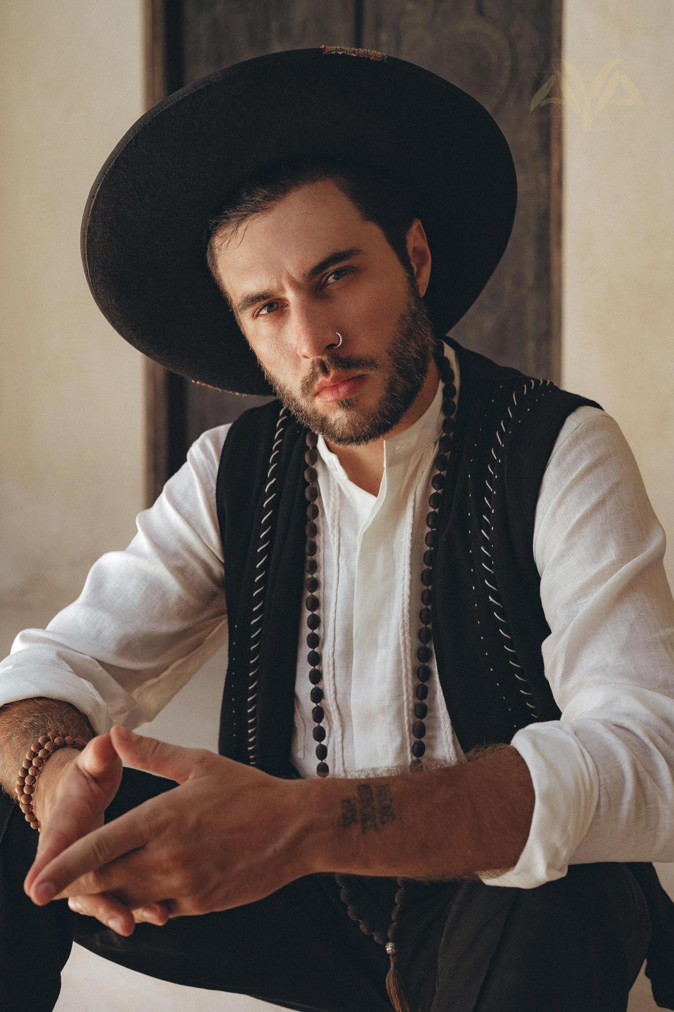 Off-White Linen Shirt for Men with Handmade Braids by AYA Sacred Wear