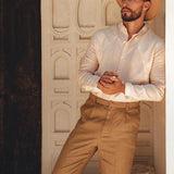Brown Classic Linen Pants for Men by AYA Sacred Wear