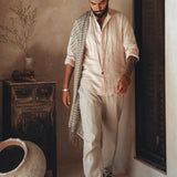 Beige Classic Linen Pants for Men by AYA Sacred Wear
