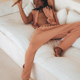 Sandal Wood Colour Hand Embroidered Vest for Men by AYA Sacred Wear