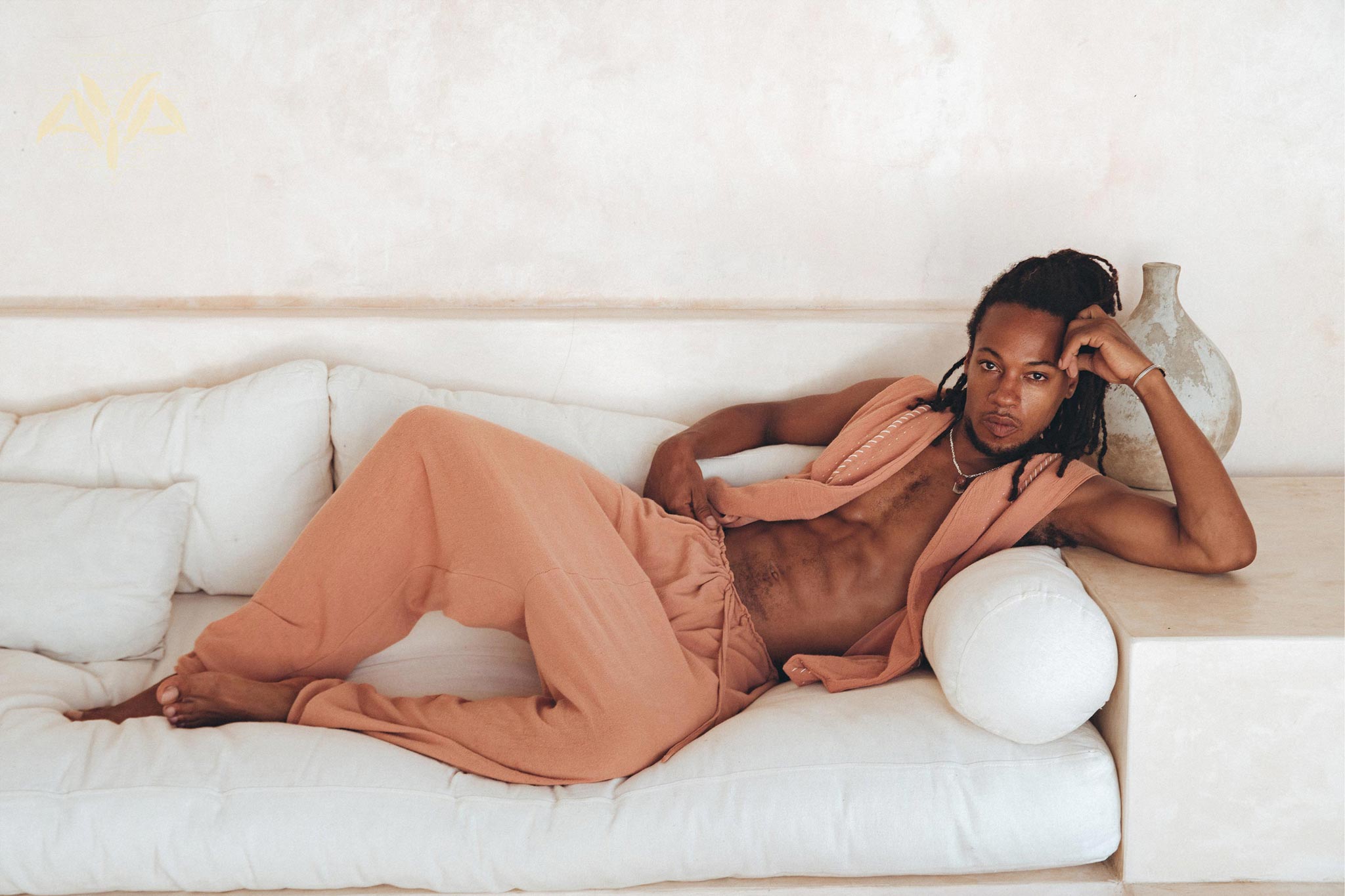 Sandal Wood Colour Hand Embroidered Vest for Men by AYA Sacred Wear