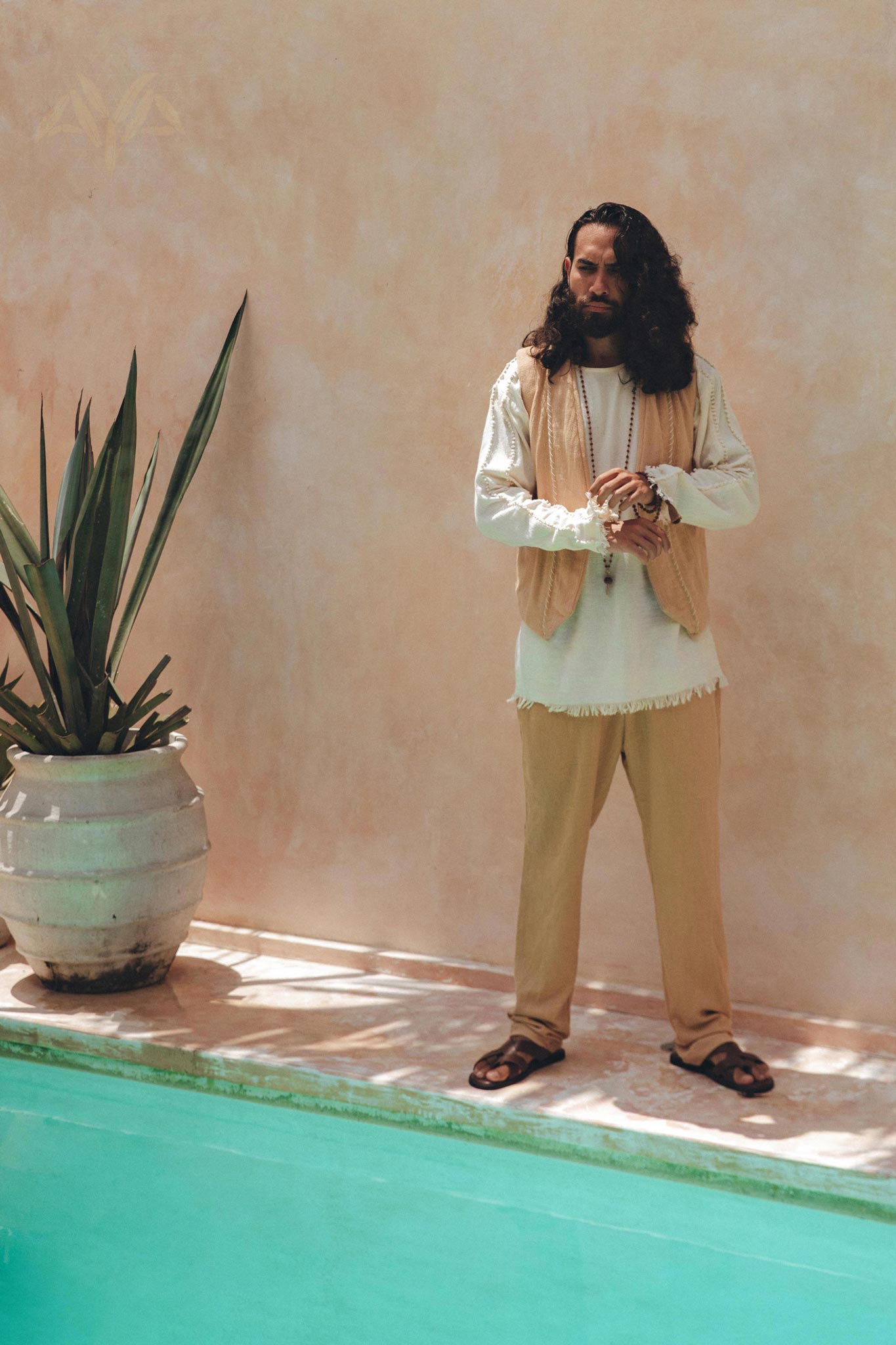 Beige Sand Colour Long Cotton Pants for Men by AYA Sacred Wear