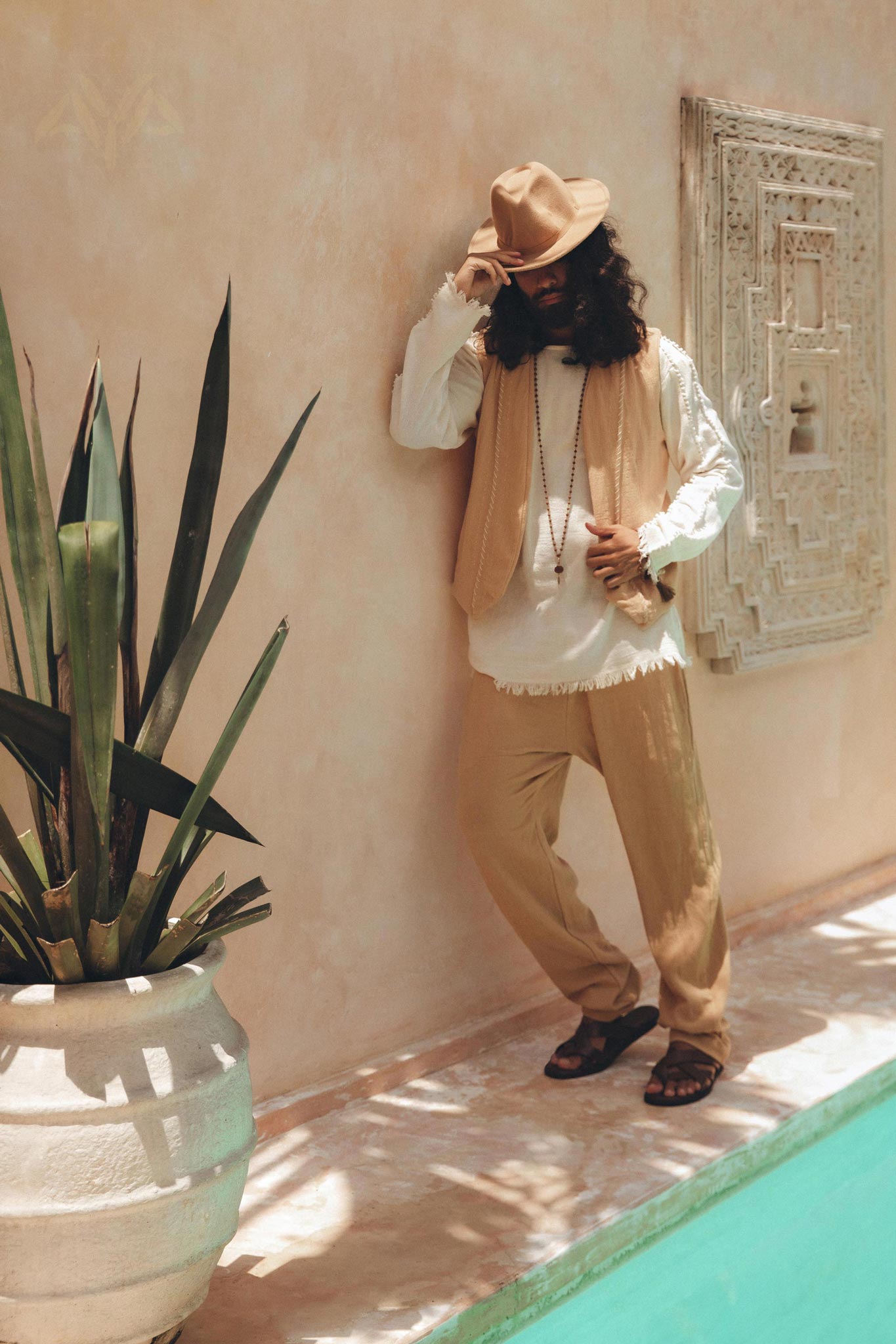 Beige Sand Colour Long Cotton Pants for Men by AYA Sacred Wear