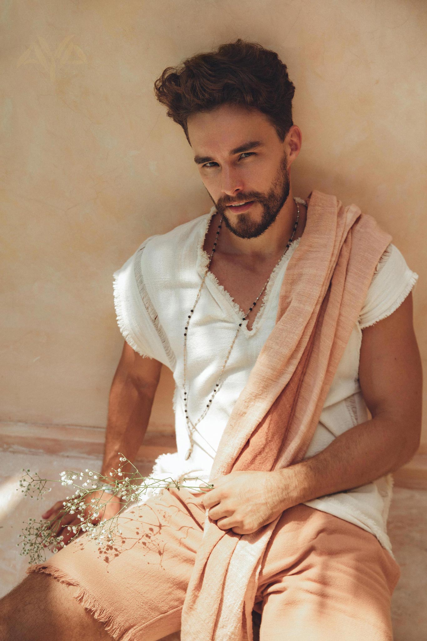 Off-White Handwoven Bohemian Tee T-shirt for Men by AYA Sacred Wear