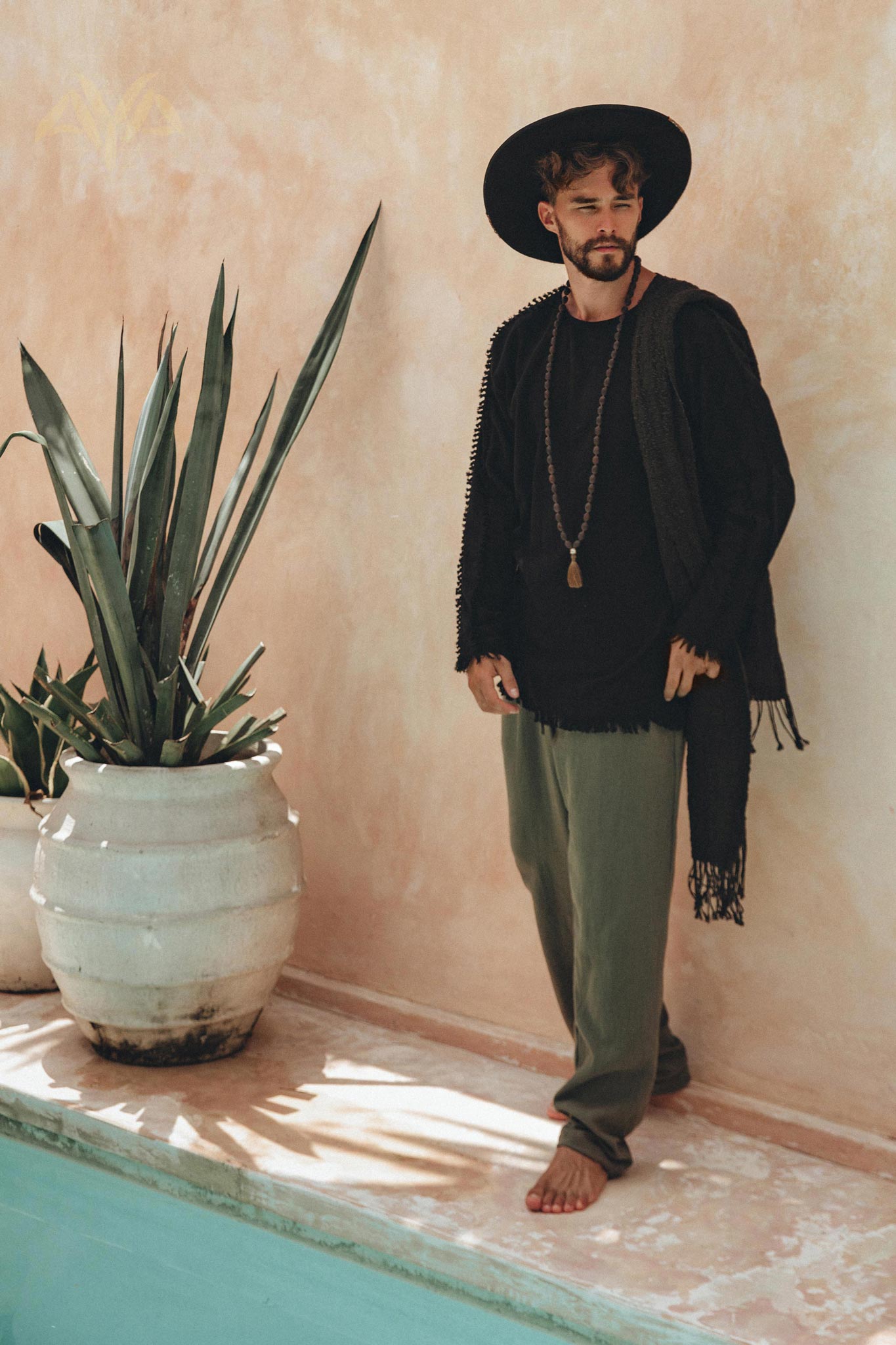 Dark Green Long Cotton Pants for Men by AYA Sacred Wear