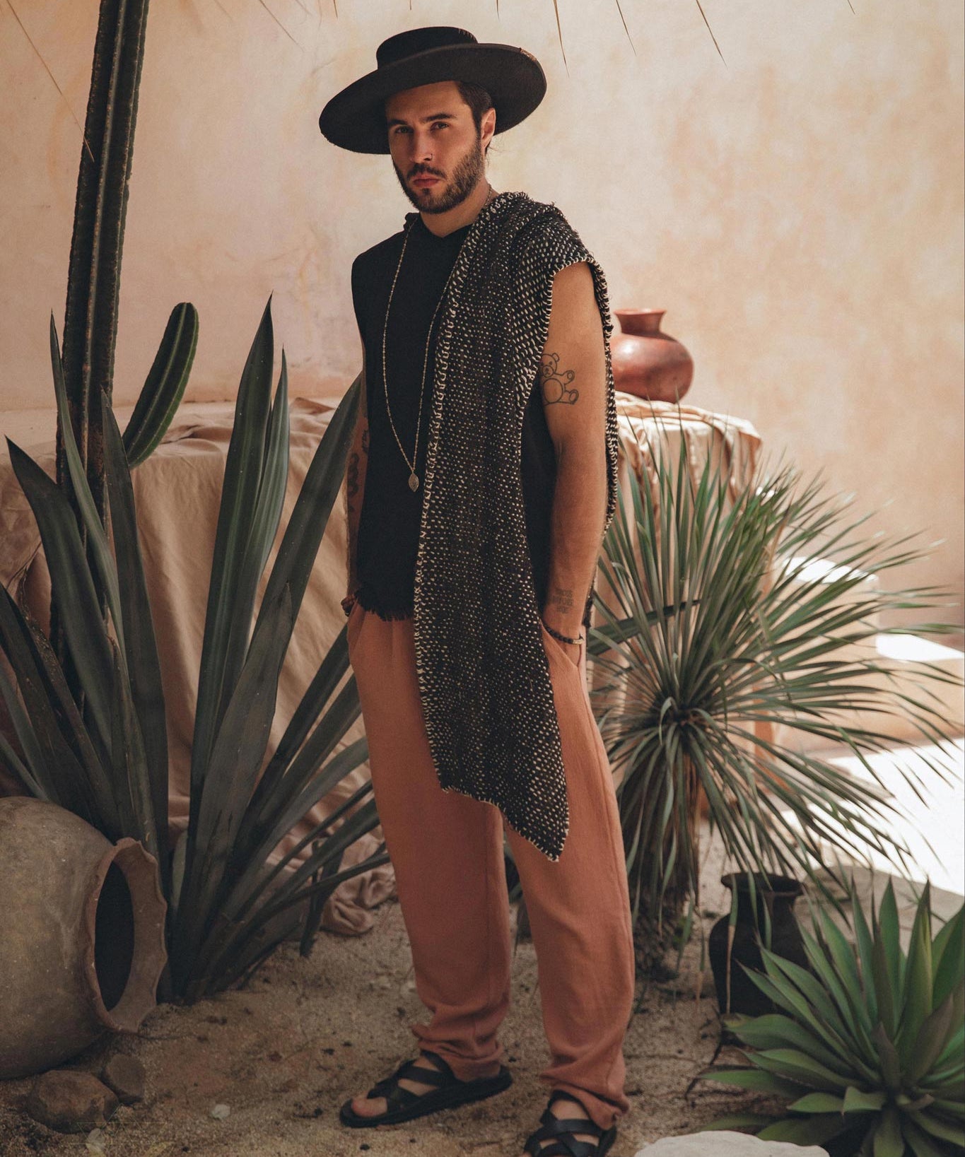 Black with White Hand-knitted Cotton Scarf for Men by AYA Sacred Wear