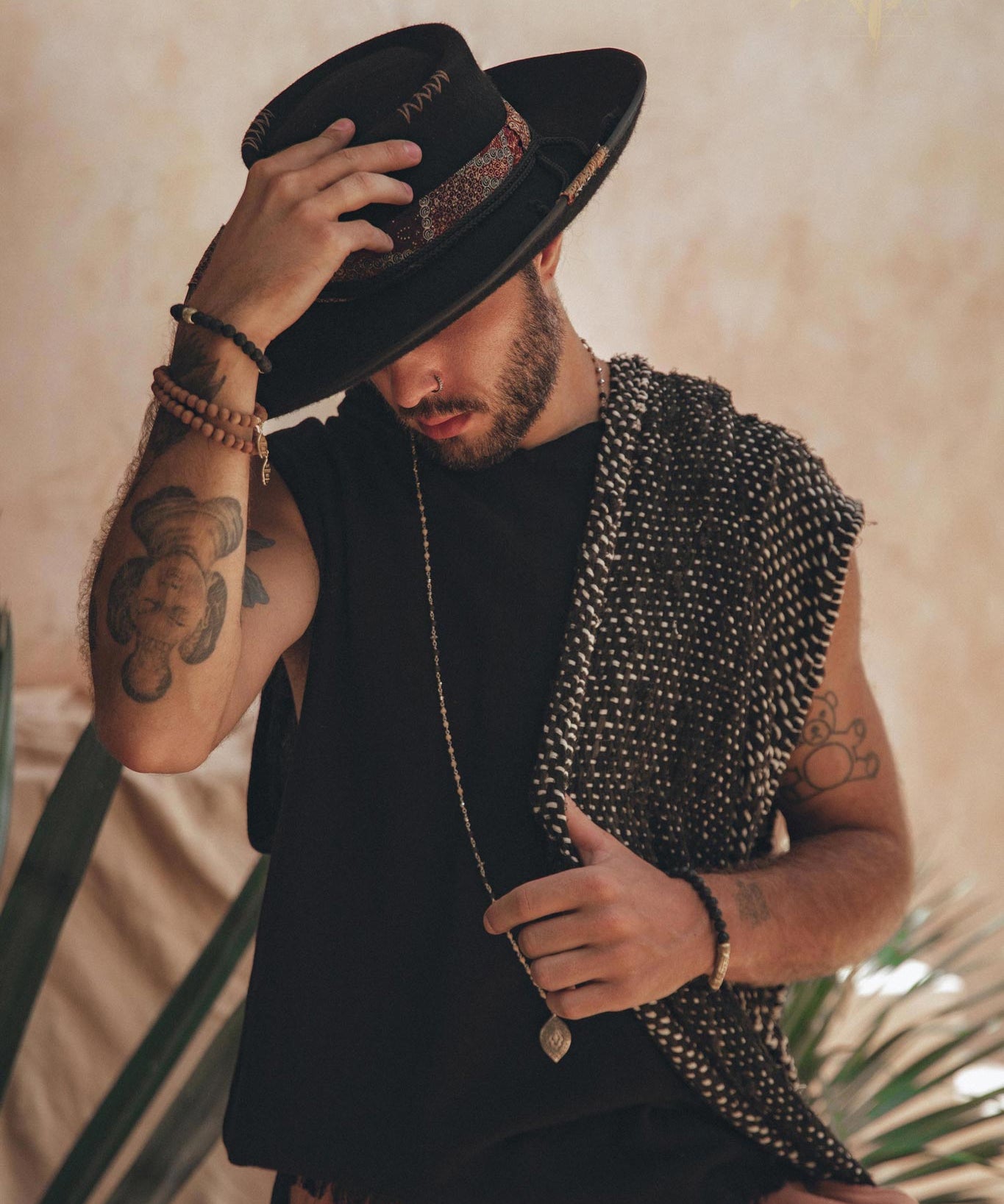 Black with White Hand-knitted Cotton Scarf for Men by AYA Sacred Wear