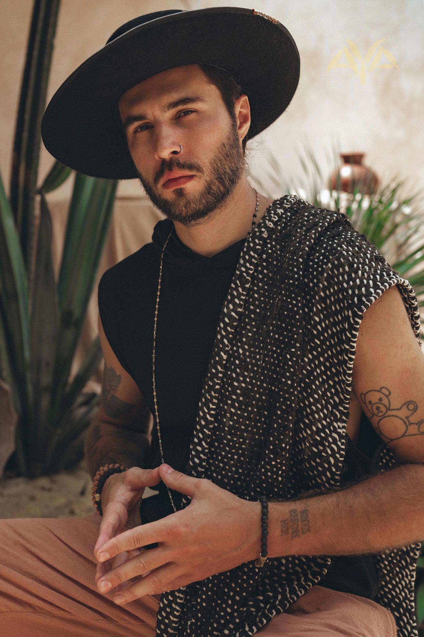 Black with White Hand-knitted Cotton Scarf for Men by AYA Sacred Wear