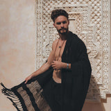 Black Hand Loomed Boho Fringed Sarong Scarf for Men by AYA Sacred Wear