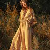 Yellow Ochre Boho Dress  Plus Size Dress Women  Kaftan Maxi Dress by AYA Sacred Wear