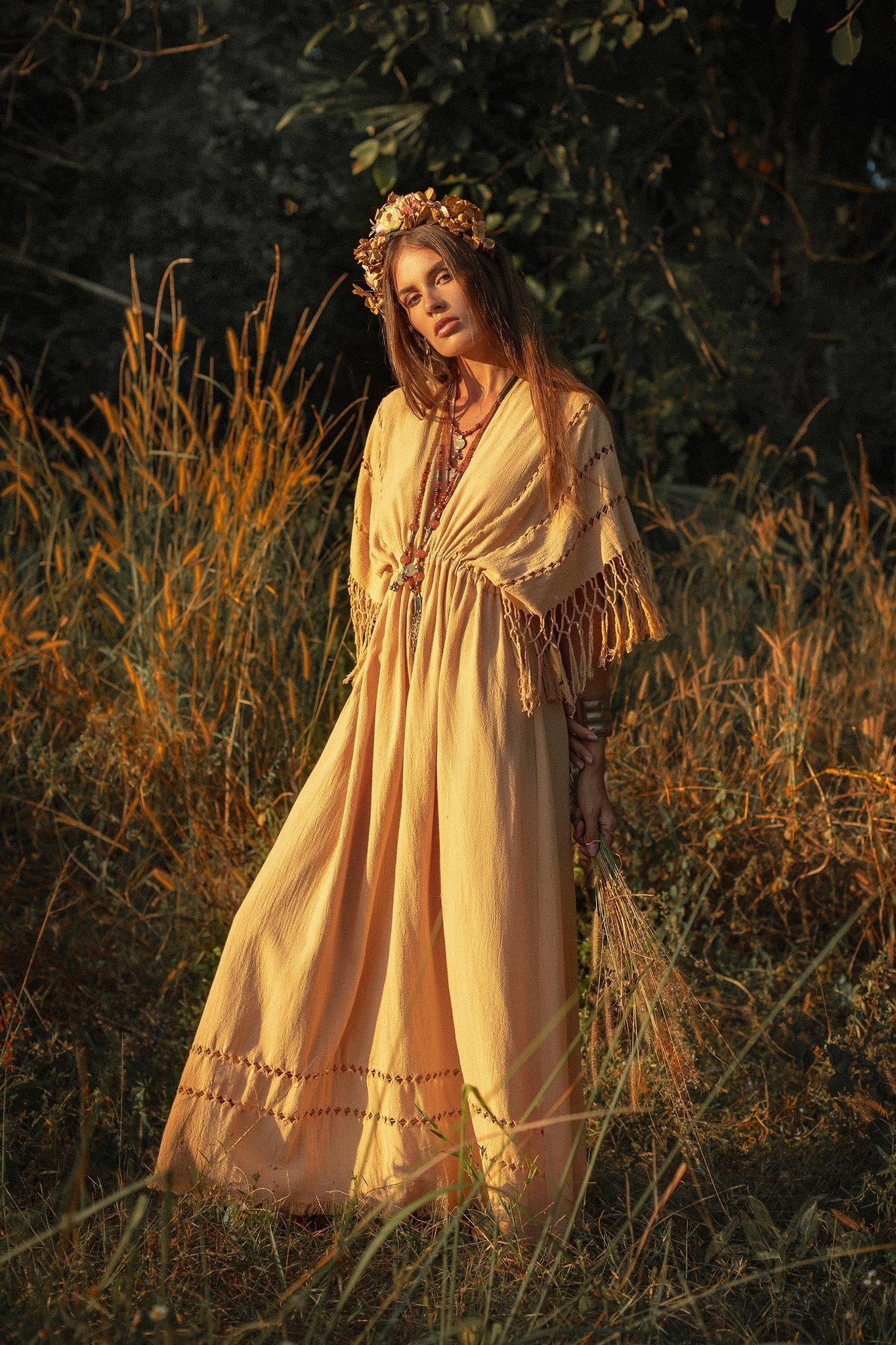 Yellow Ochre Boho Dress  Plus Size Dress Women  Kaftan Maxi Dress by AYA Sacred Wear
