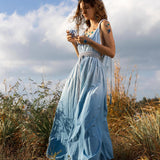 Boho Wedding Dress, Bohemian Dress, Botanically Dyed Sky Blue Dress - AYA Sacred Wear