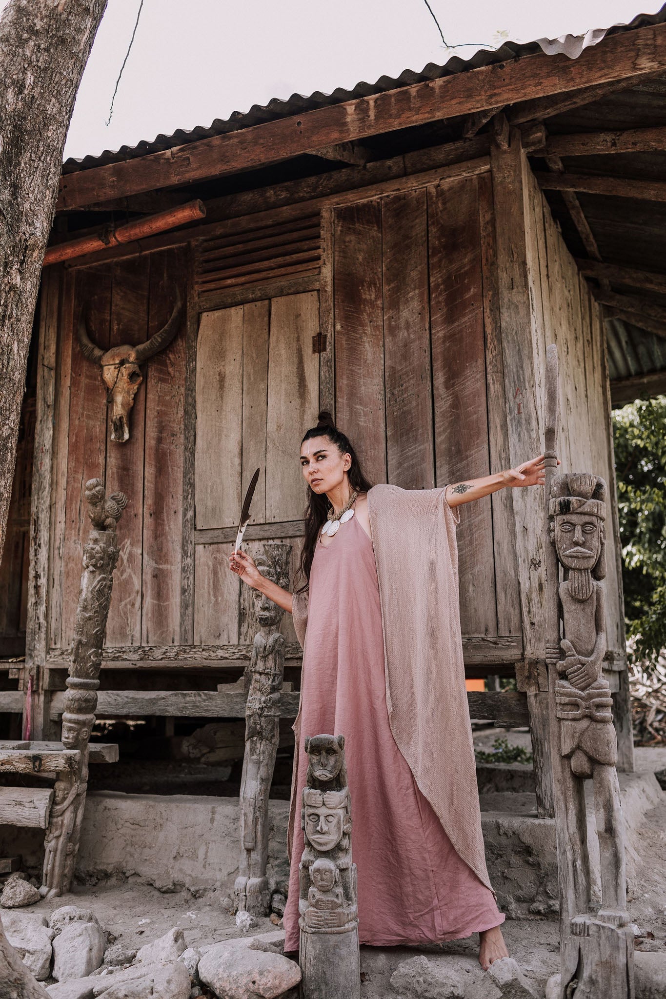 Bamboo Boho Kimono Cover-up, Bridal Cape, Poncho Robe - AYA Sacred Wear