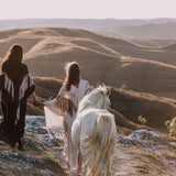 Black Boho Poncho, Hand Stitch Mantel with Hand Loomed Tassels - AYA Sacred Wear 