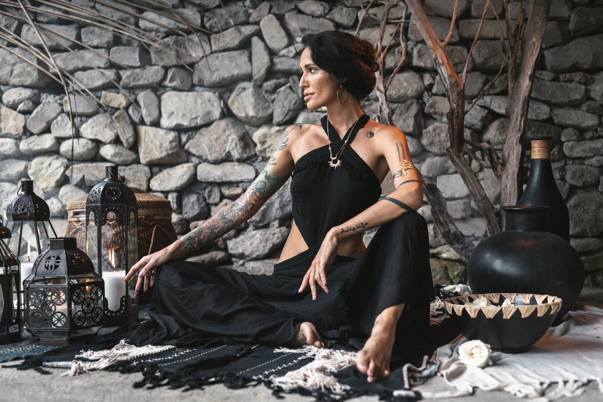 Black Cotton Boho Organic Cotton Dress - AYA Sacred Wear