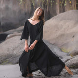 Black Cotton Dress for Women Tribal Dance Dress - AYA Sacred Wear