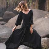 Black Cotton Dress for Women Tribal Dance Dress - AYA Sacred Wear