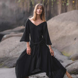 Black Cotton Dress for Women Tribal Dance Dress - AYA Sacred Wear