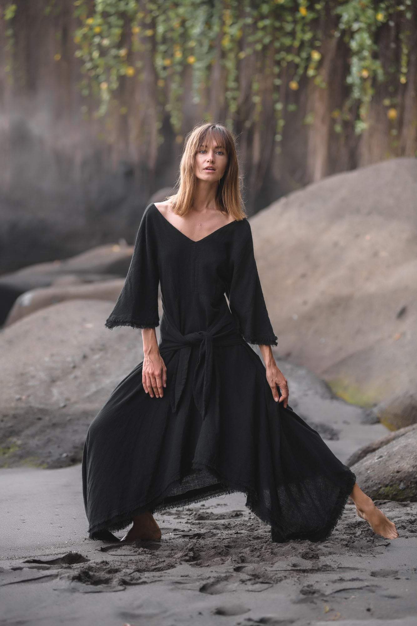 Black Cotton Dress for Women Tribal Dance Dress - AYA Sacred Wear