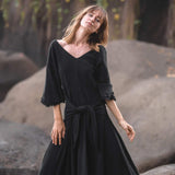 Black Cotton Dress for Women Tribal Dance Dress - AYA Sacred Wear