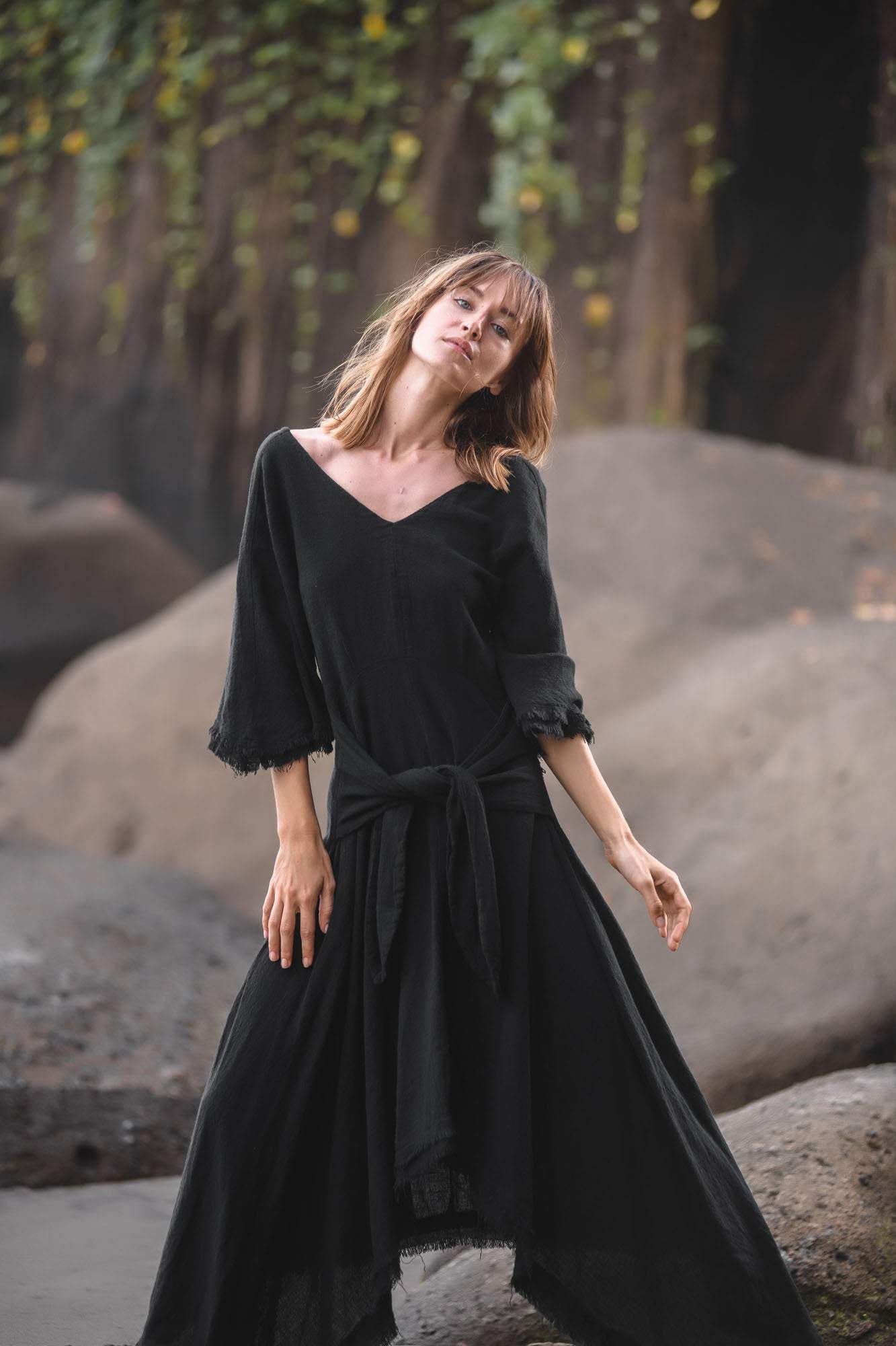 Black Cotton Dress for Women Tribal Dance Dress - AYA Sacred Wear