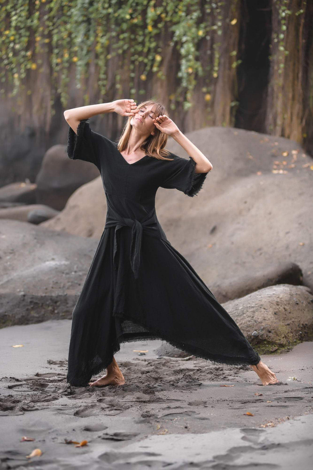 Black Cotton Dress for Women Tribal Dance Dress - AYA Sacred Wear