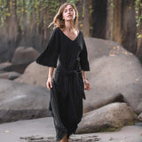 Black Cotton Dress for Women Tribal Dance Dress - AYA Sacred Wear