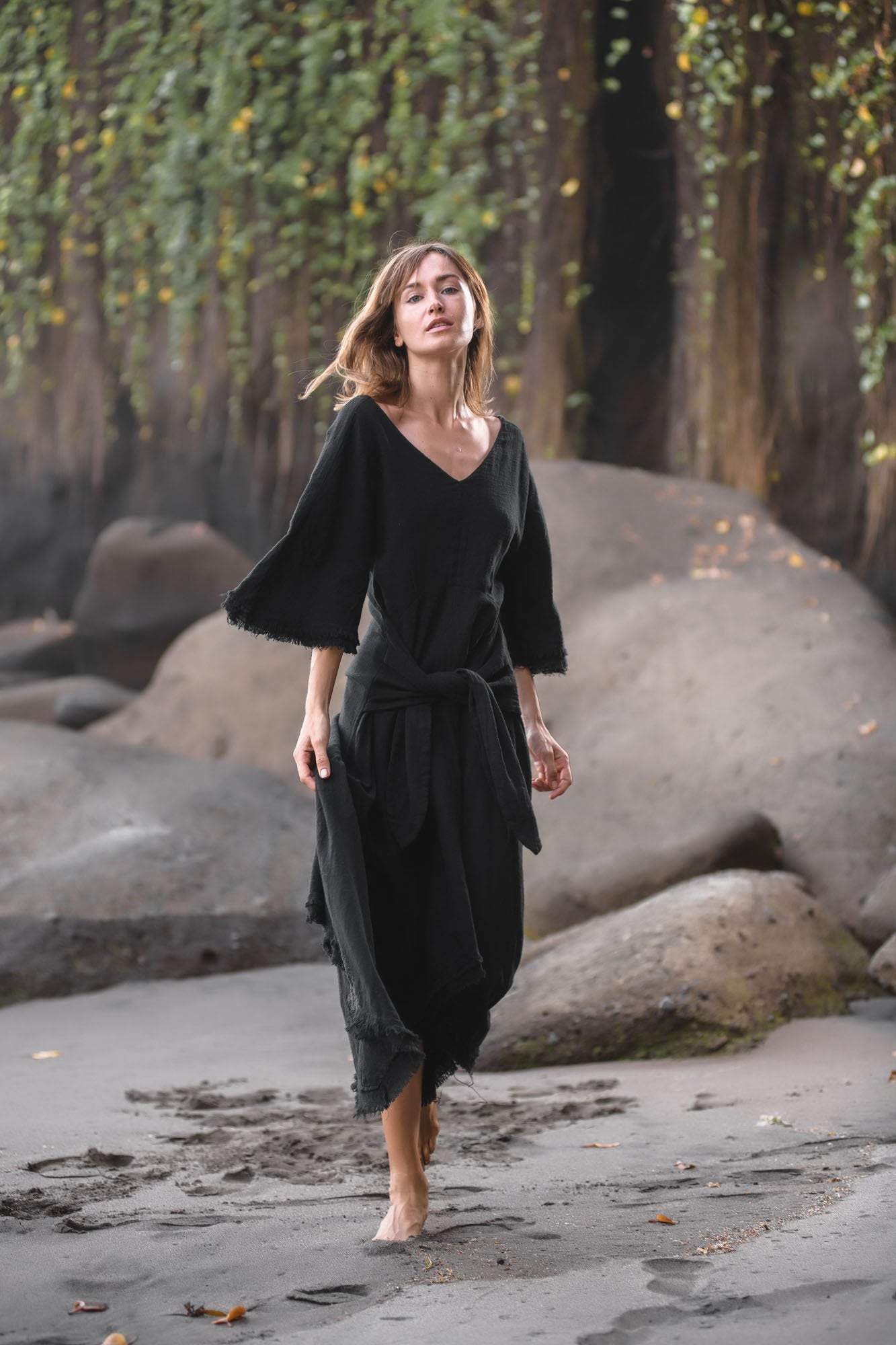 Black Cotton Dress for Women Tribal Dance Dress - AYA Sacred Wear