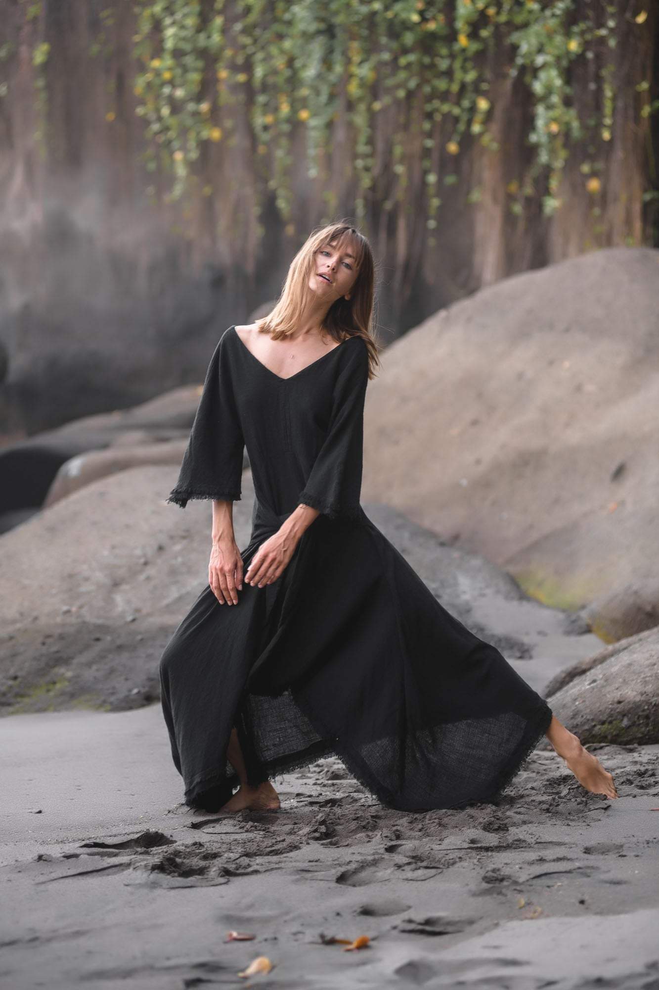 Black Cotton Dress for Women Tribal Dance Dress - AYA Sacred Wear