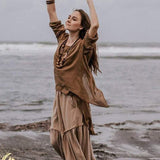 Light Brown Cotton "Dragonfly" Boho Blouse - AYA Sacred Wear