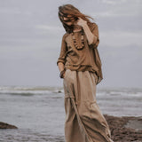 Light Brown Cotton "Dragonfly" Boho Blouse - AYA Sacred Wear