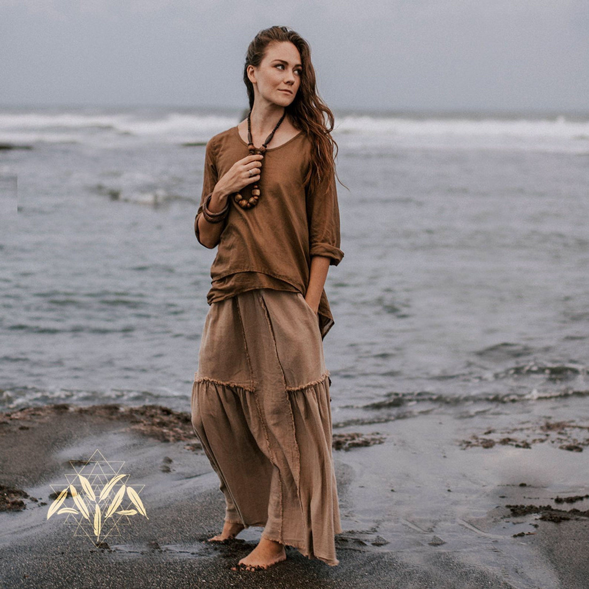 Light Brown Cotton "Dragonfly" Boho Blouse - AYA Sacred Wear