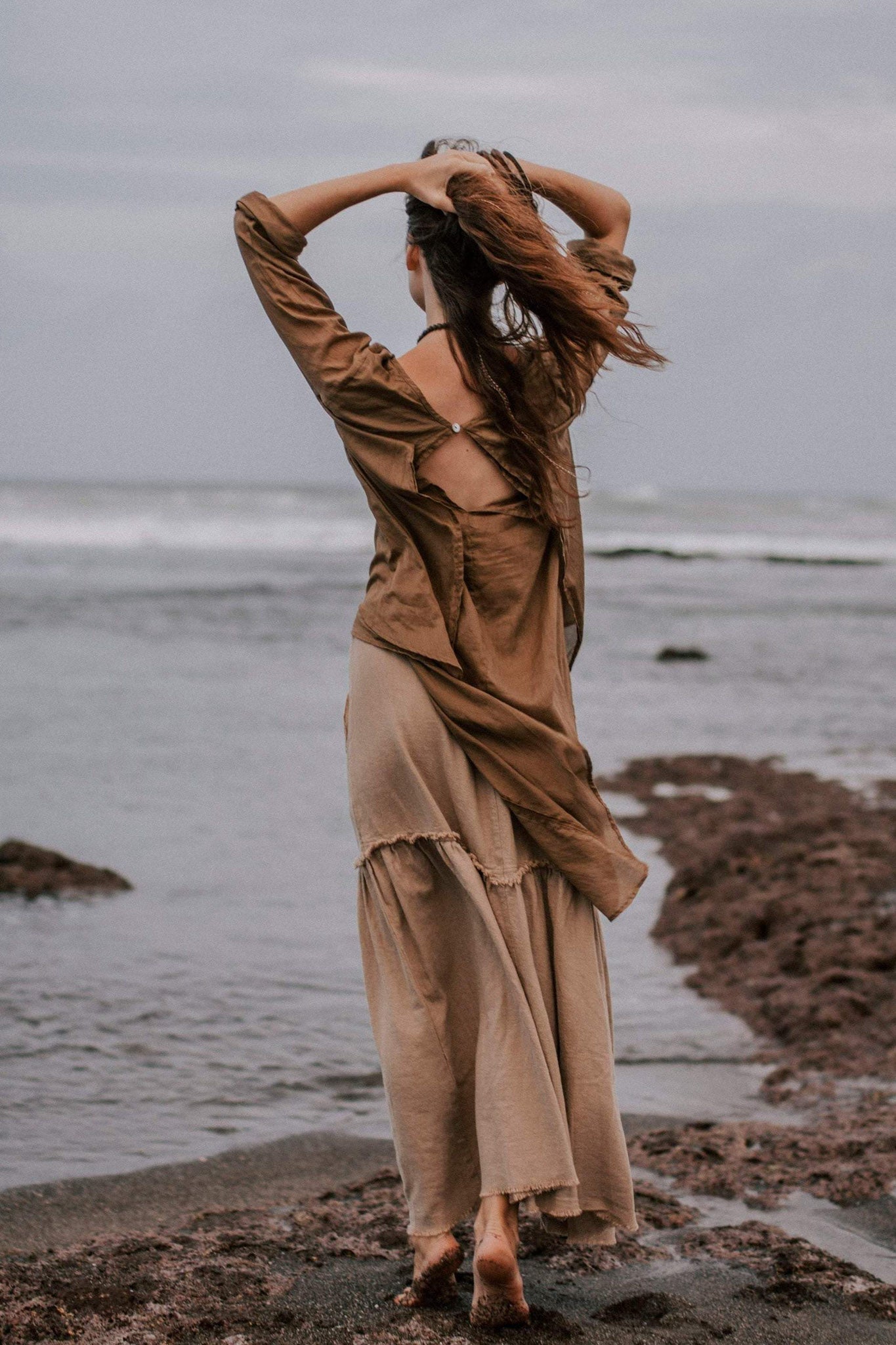 Light Brown Cotton "Dragonfly" Boho Blouse - AYA Sacred Wear