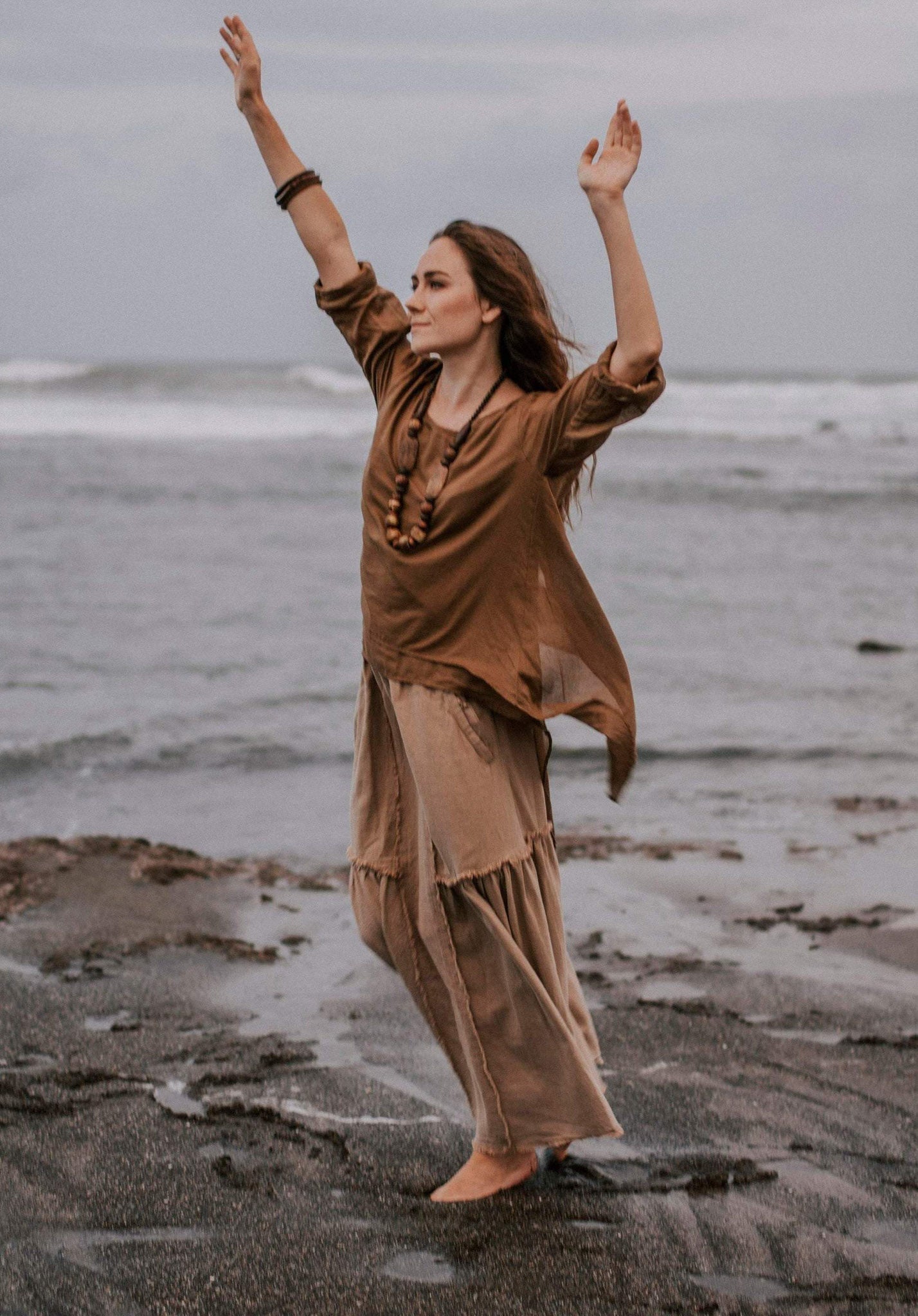 Light Brown Cotton "Dragonfly" Boho Blouse - AYA Sacred Wear