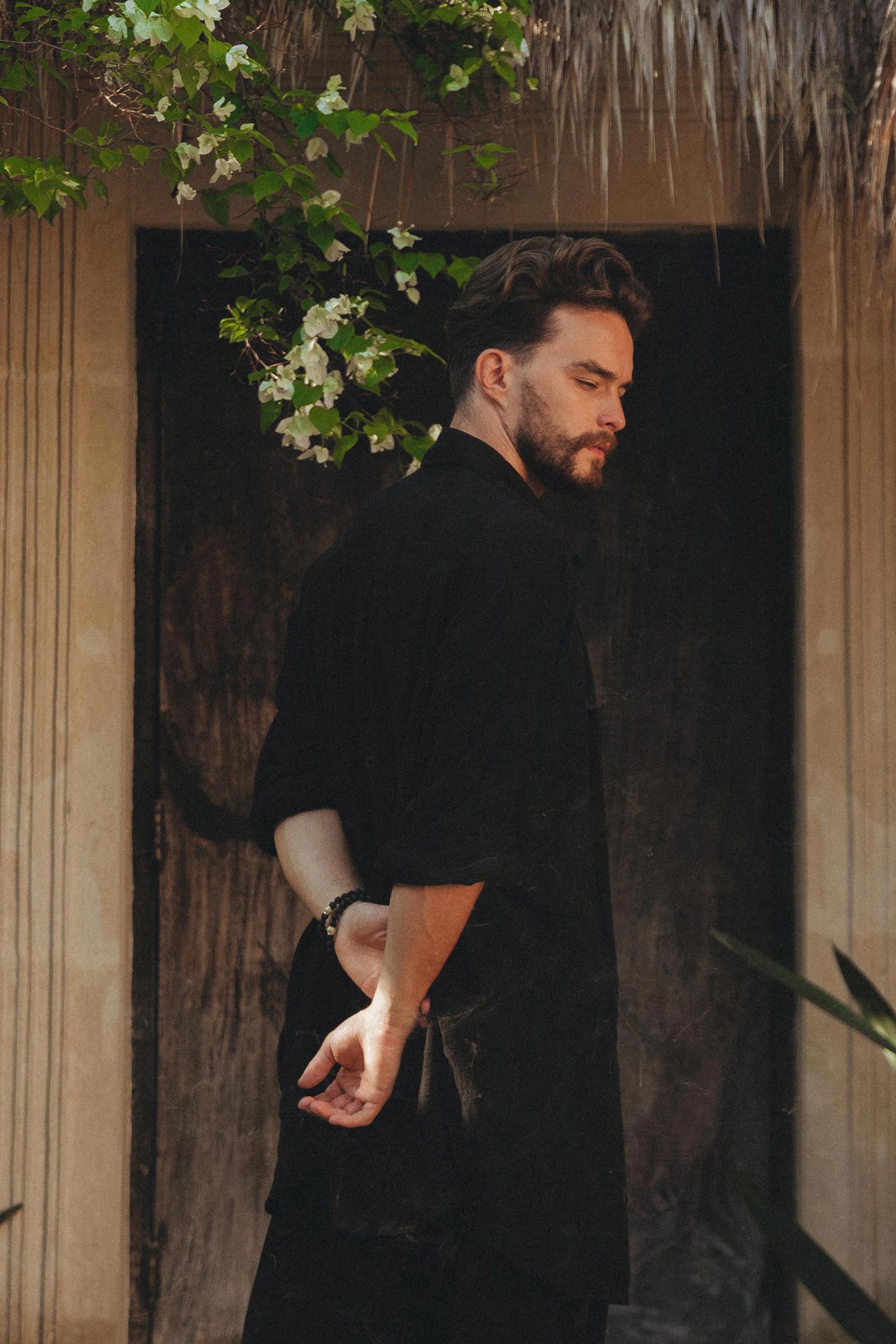 Black Handwoven Cotton Oversized Shirt for Men by AYA Sacred Wear