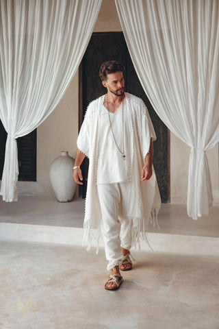 Off-White Handwoven Cotton Pants for Men by AYA Sacred Wear