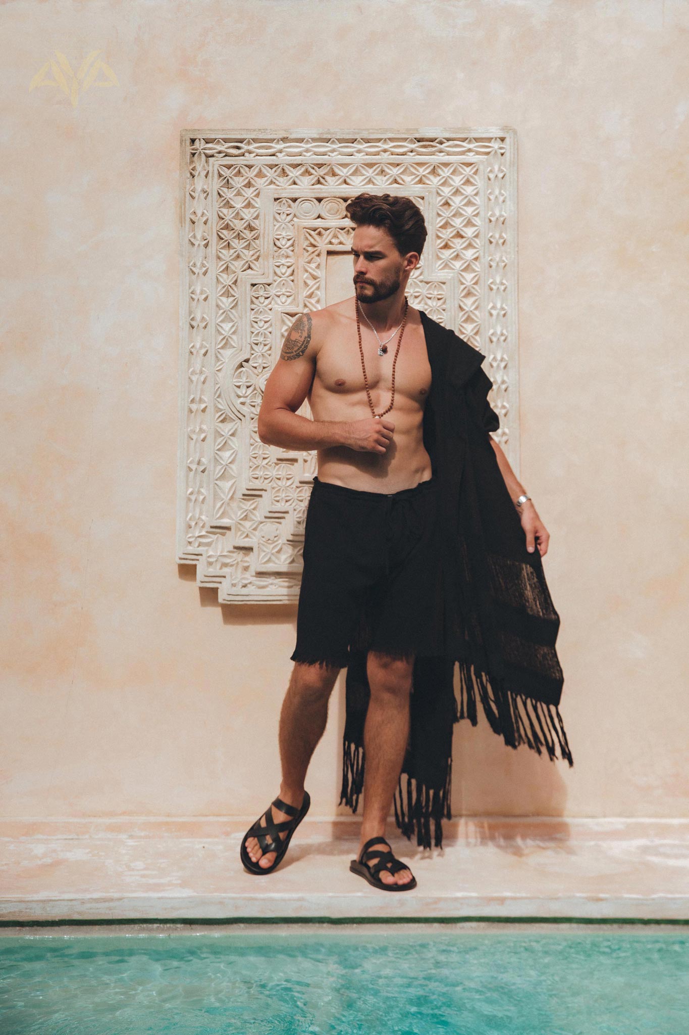 Black Handwoven Cotton Shorts for Men by AYA Sacred Wear