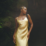 Golden Silk Slip Dress, Natural Silk Boho Dress Women, Silk Long Maxi Dress - AYA Sacred Wear