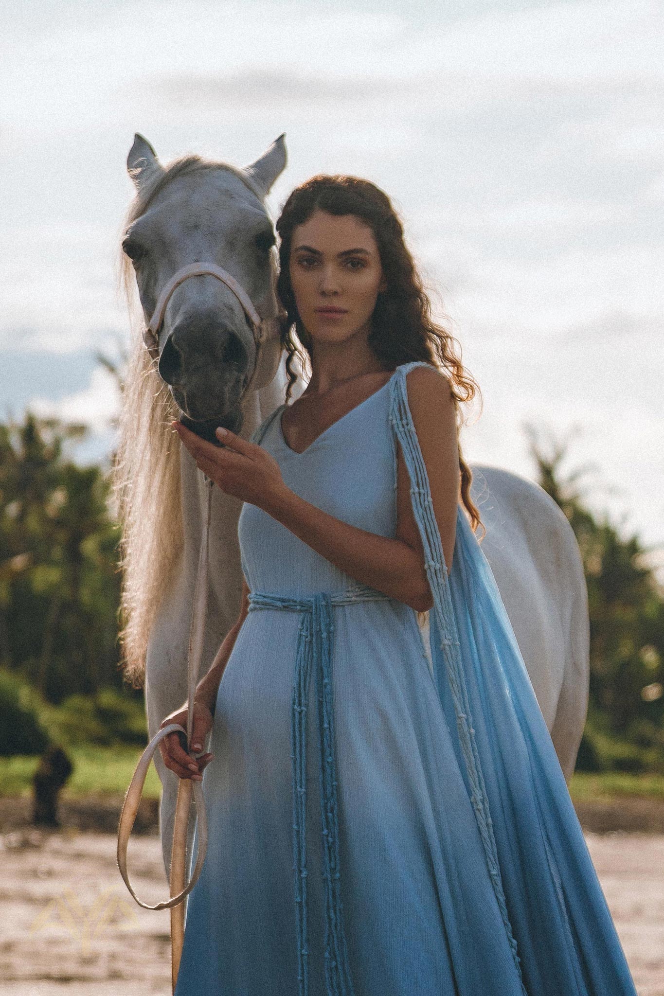 Boho Macrame Bridesmaid Dress, Off-White to Sky Blue Multiway Dress by AYA Sacred Wear