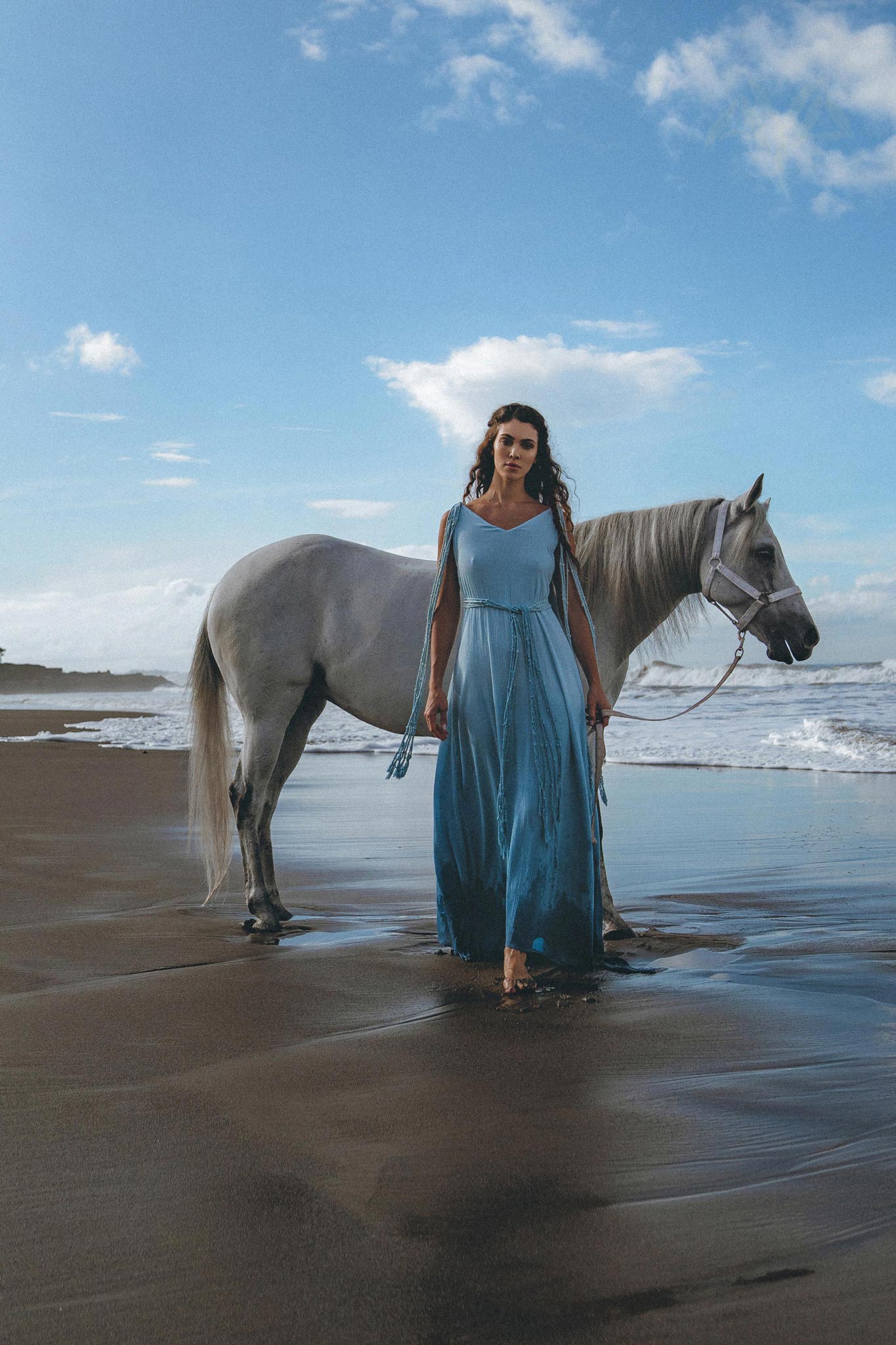 Boho Macrame Bridesmaid Dress, Off-White to Sky Blue Multiway Dress by AYA Sacred Wear