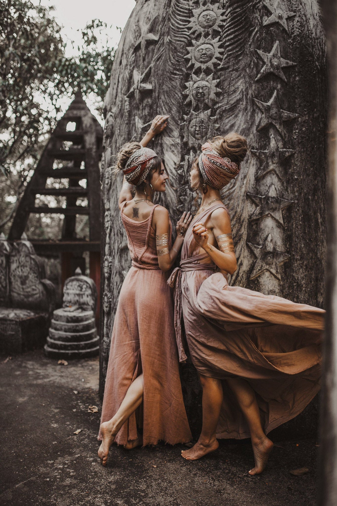 Dusty Pink Organic Bohemian Maxi Bridesmaid Dress with Hand Loomed Threaded Back - AYA Sacred Wear