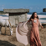 Dusty Pink Organic Bohemian Maxi Bridesmaid Dress with Hand Loomed Threaded Back - AYA Sacred Wear