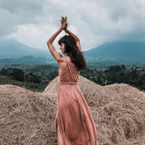 Dusty Pink Organic Bohemian Maxi Bridesmaid Dress with Hand Loomed Threaded Back - AYA Sacred Wear