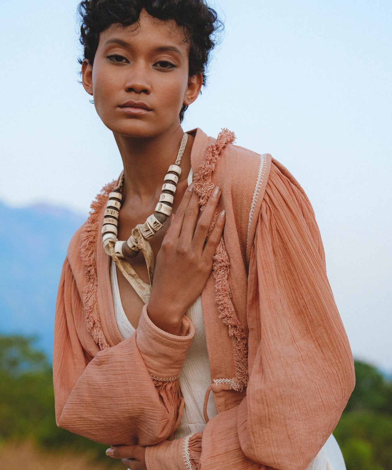 Elegant Dusty Pink Kimono Top - Eco-friendly and Hand Embroidered Boho Chic