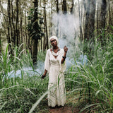 Off-White Long Boho Skirt with Pockets - AYA Sacred Wear